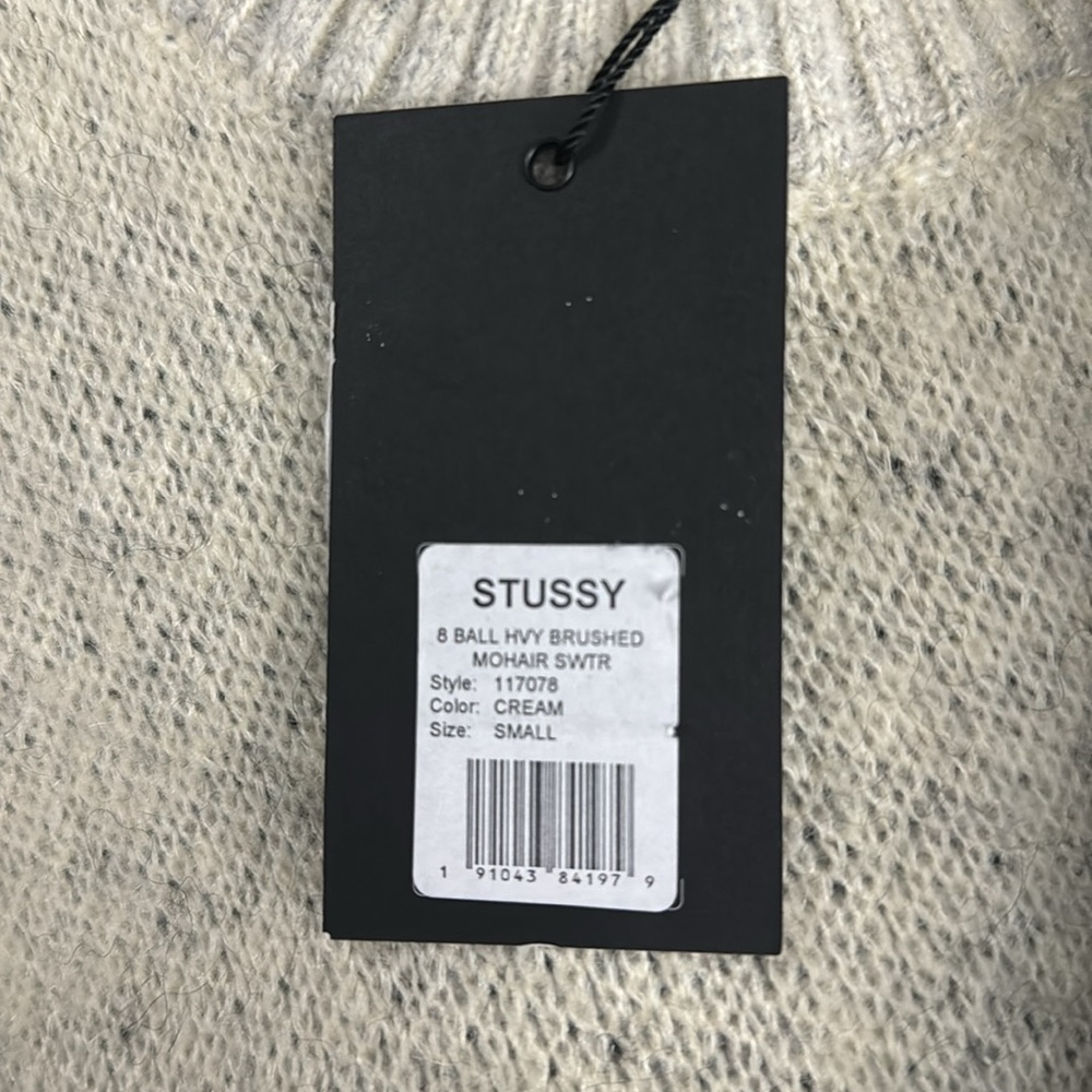 🆕NWT*STUSSY*🔥RARE🎱CREAM 8 BALL Heavy Brushed Mohair Sweater Men’s SMALL✨ - Picture 10 of 16
